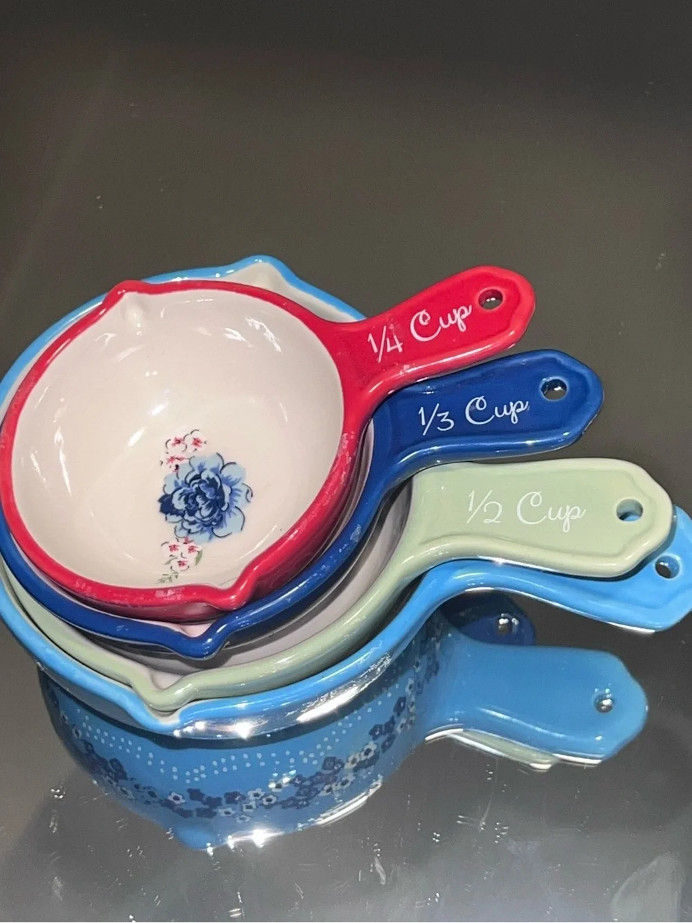 Ceramic Floral Nested Measuring Cups Set - Multicolor